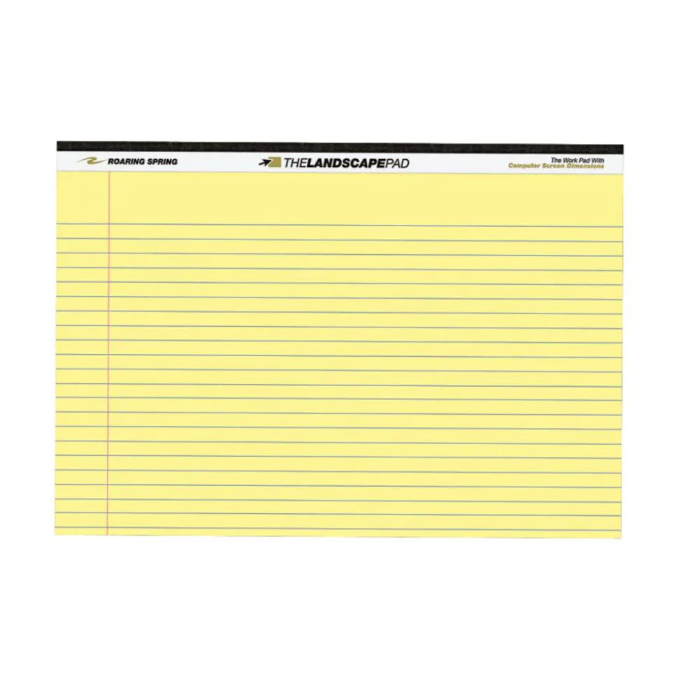 Roaring Spring Wide College Ruled Landscape Legal Pad, 11"x9.5" 40 Sheets, Canary - 40 Sheets - 80 Pages - 74501
