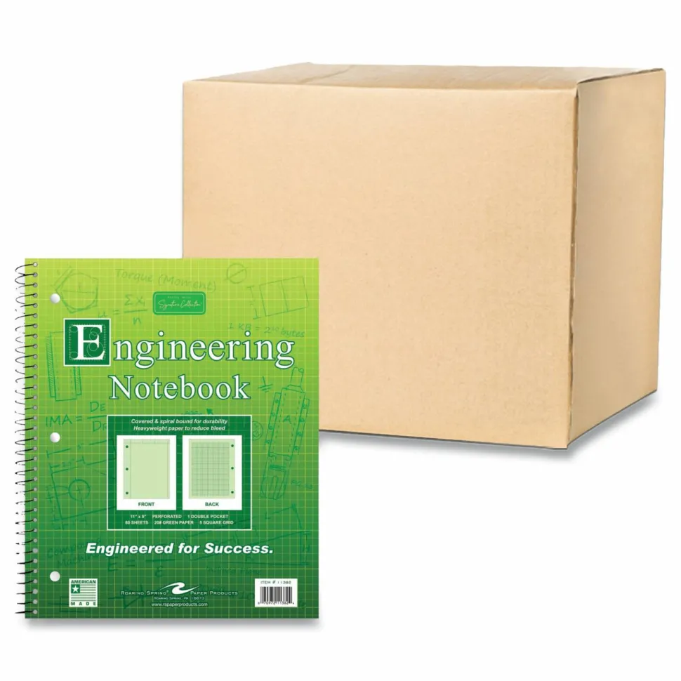 Roaring Spring Wirebound Engineering Notebook, 20 lb Bond Paper Stock, Green Cover, (80) 11 x 8.5 Sheets, 24/Carton