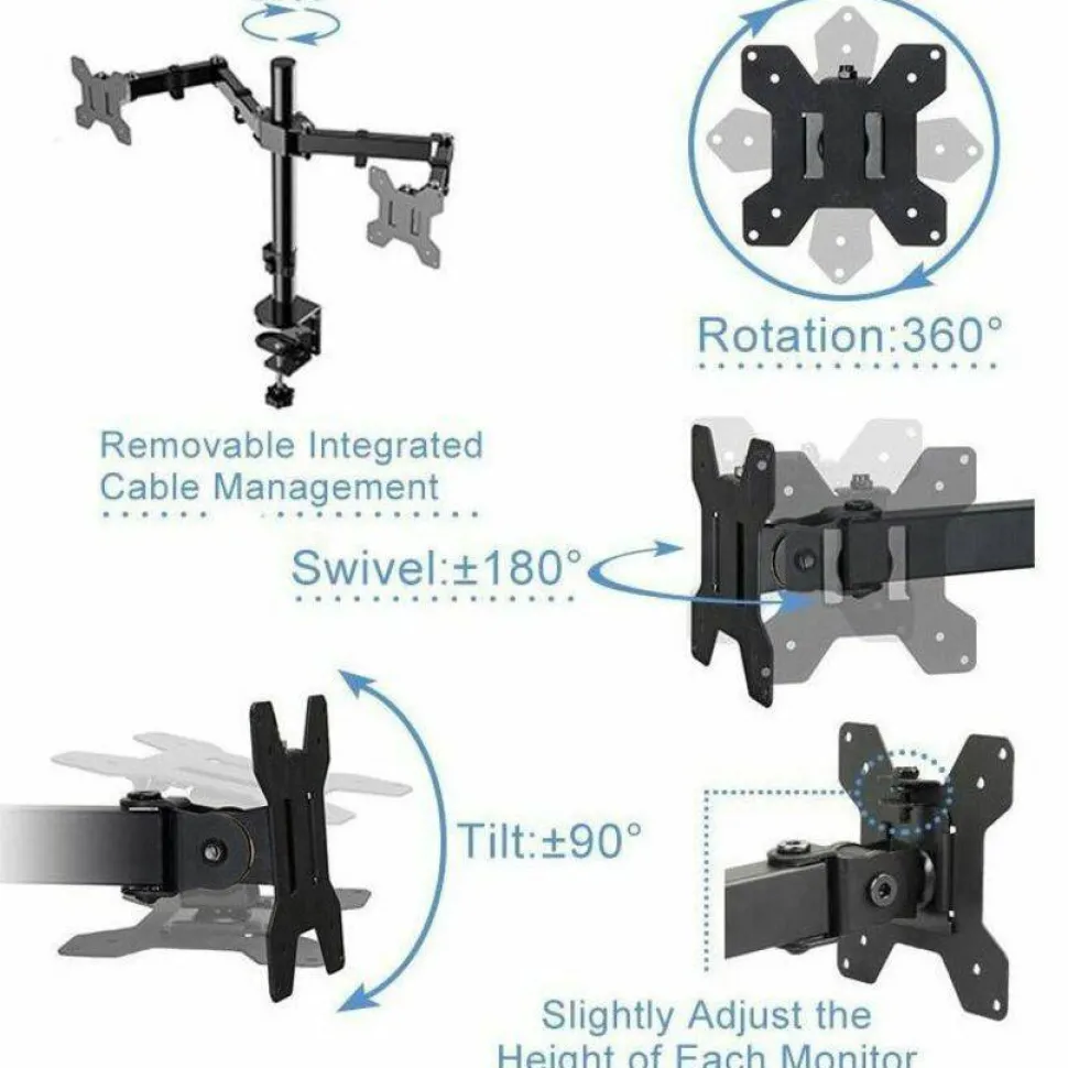 Rocelco RDM2 Desk Mount for LCD Monitor, LED Monitor, Display Stand - Adjustable - 2 Display(s) Supported - RDM2