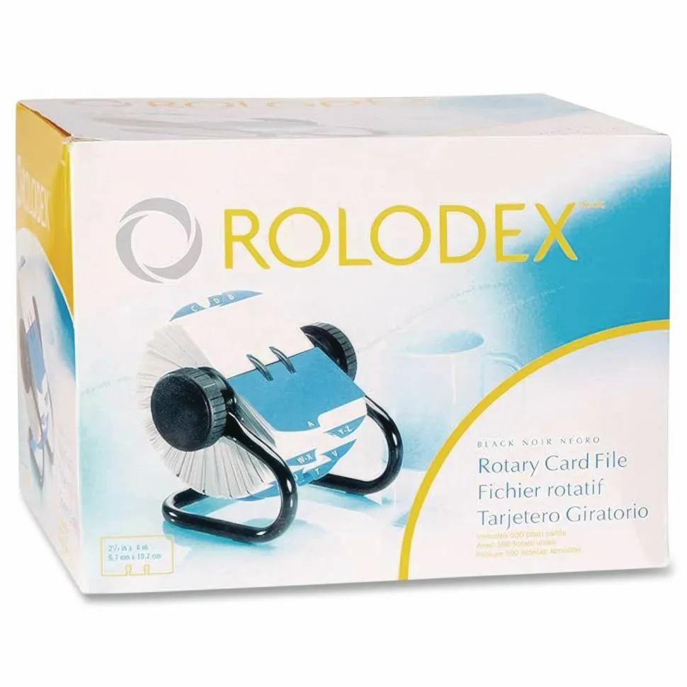 Rolodex Open Metal Single Rotary File, 2 1/4" x 4", 500 Cards, Black