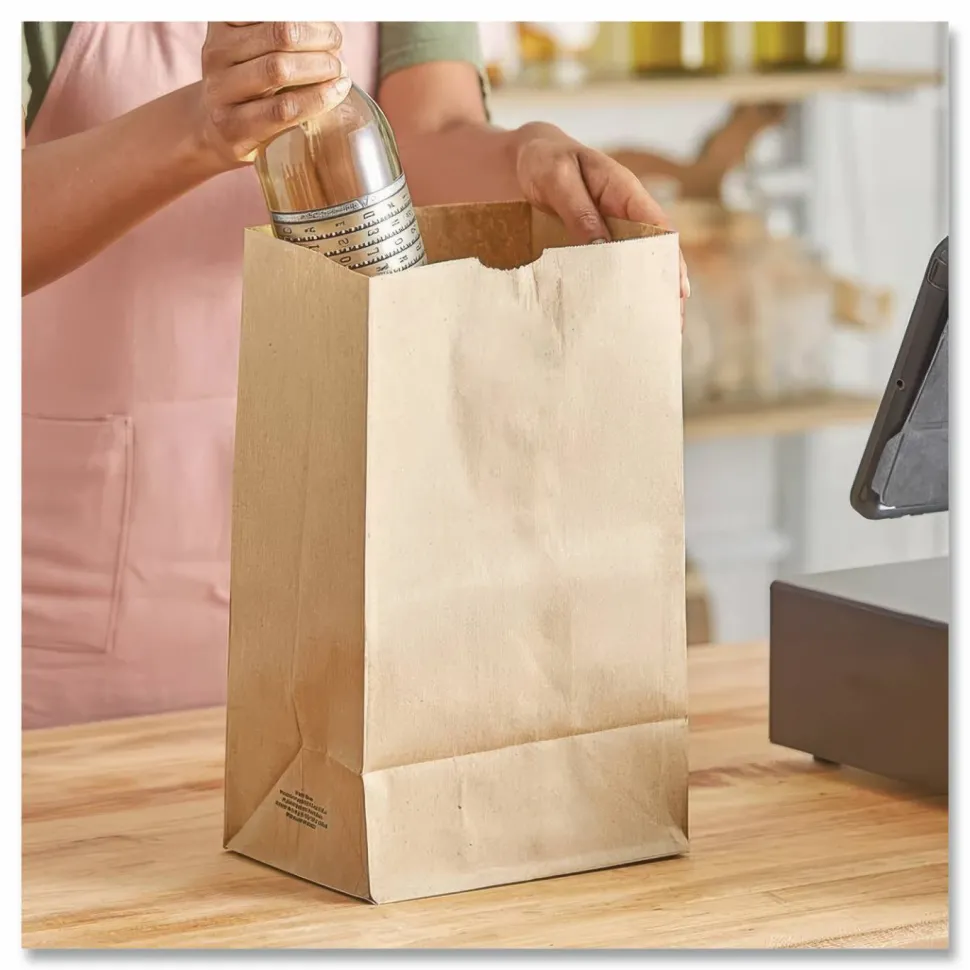Ross & Wallace Paper Products Grocery Paper Bags, 20# Squat Size, Heavy-Duty, 50# Basis Weight, 8.13" x 5.88" x 12.5", Kraft, 500/Bundle