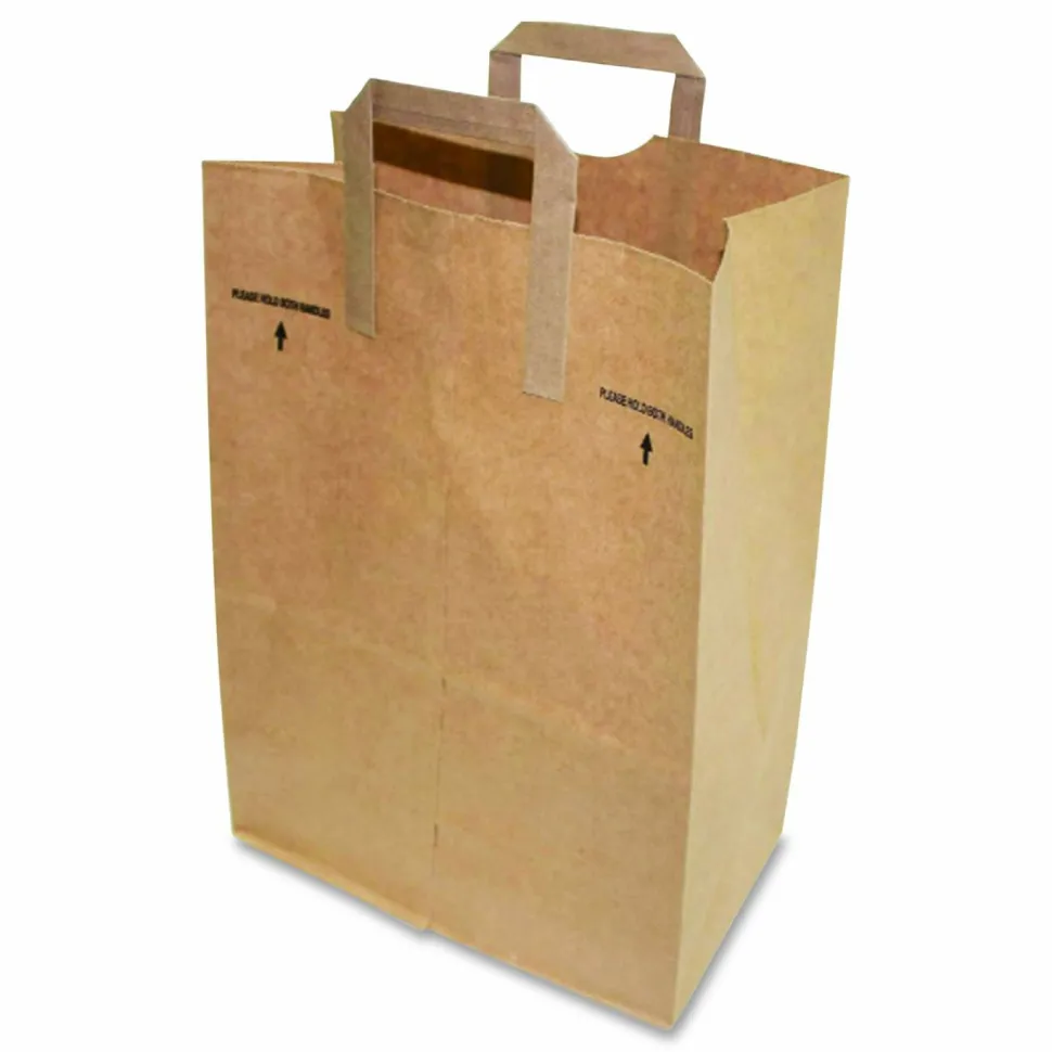 Ross & Wallace Paper Products Grocery Paper Bags, 1/6 BBL Size, 70# Basis Weight, Flat Handles, 11" x 7" x 16.25", Kraft, 300/Bundle