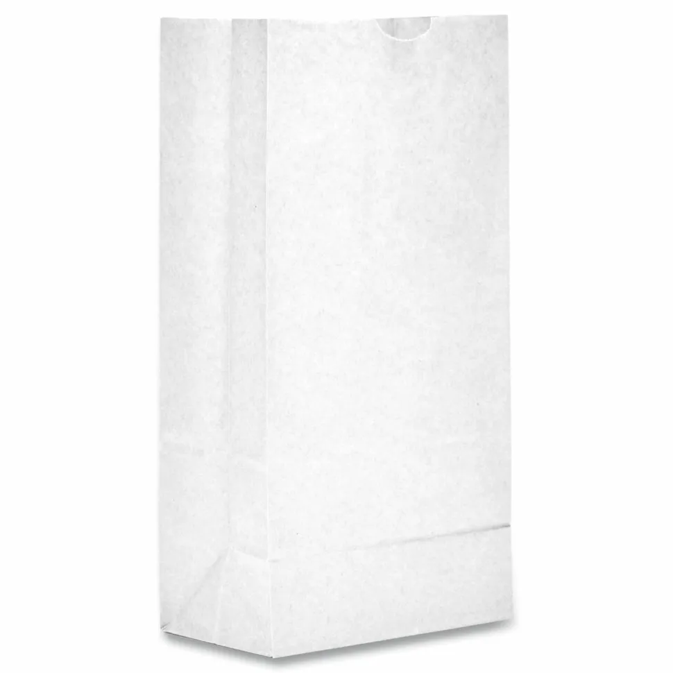 Ross & Wallace Paper Products Grocery Paper Bags, 2# Size, 30# Basis Weight, 4.13" x 2.63" x 7.88", White, 500/Bundle