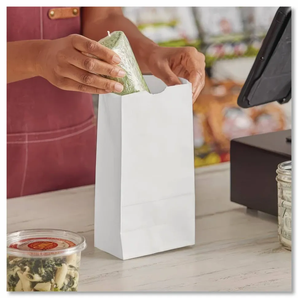 Ross & Wallace Paper Products Grocery Paper Bags, 4# Size, 30# Basis Weight, 5" x 3.13" x 9.88", White, 500/Bundle