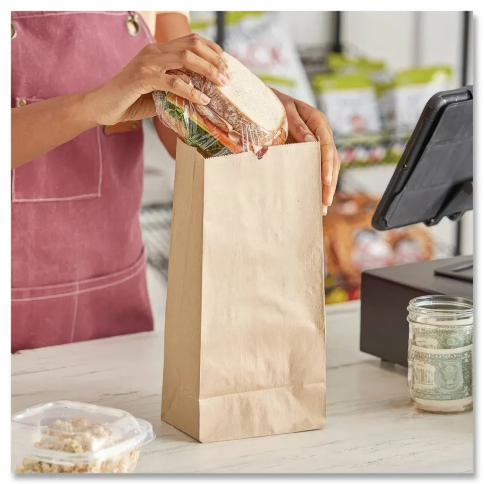 Ross & Wallace Paper Products Grocery Paper Bags, 8# Size, 35# Basis Weight, 6" x 3.88" x 12.5", Kraft, 2,000/Bundle