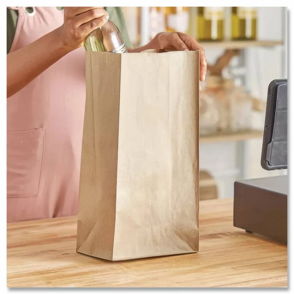 Ross & Wallace Paper Products Grocery Paper Bags, 20# Size, 40# Basis Weight, 8.25" x 5.25" x 16.13", Kraft, 500/Bundle