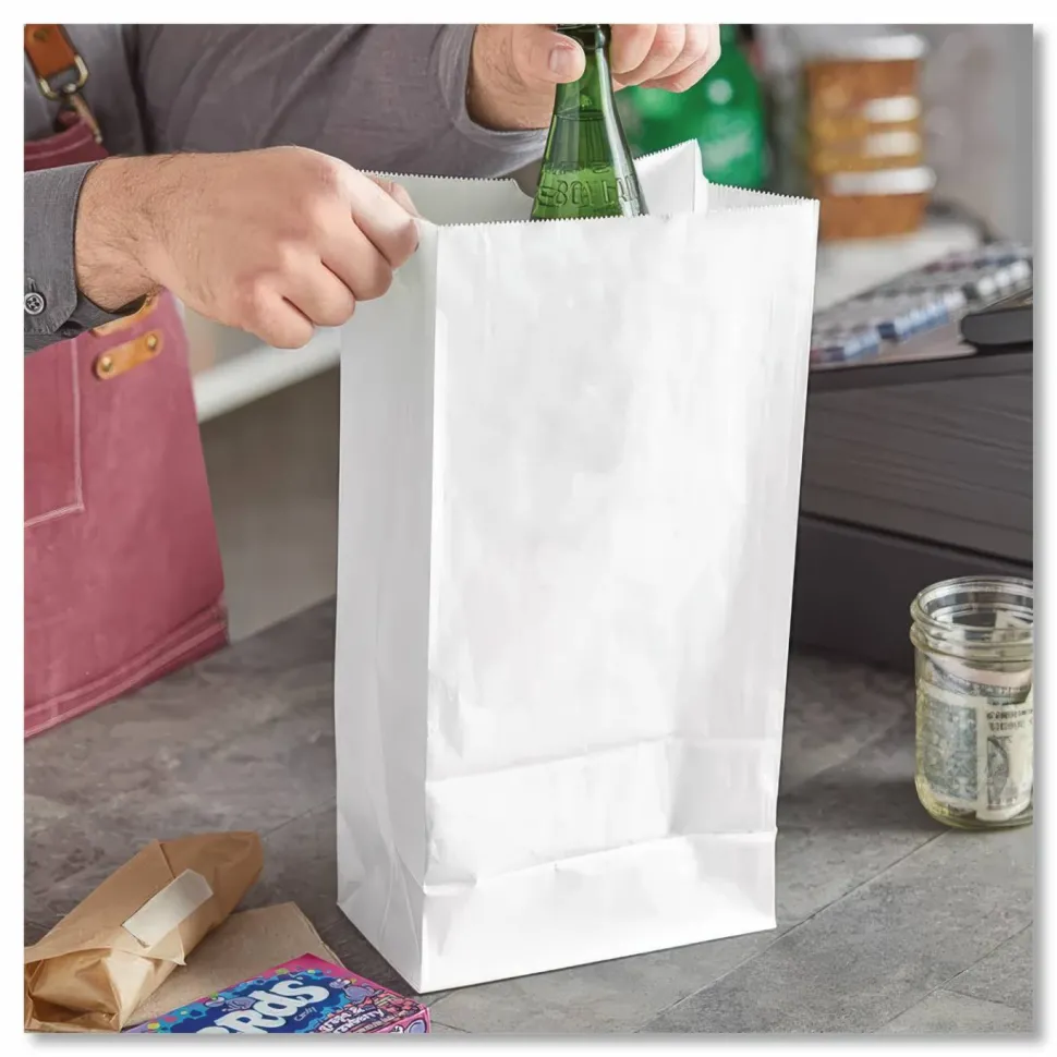 Ross & Wallace Paper Products Grocery Paper Bags, 16# Size, 40# Basis Weight, 7.75" x 4.75" x 16", White, 500/Bundle