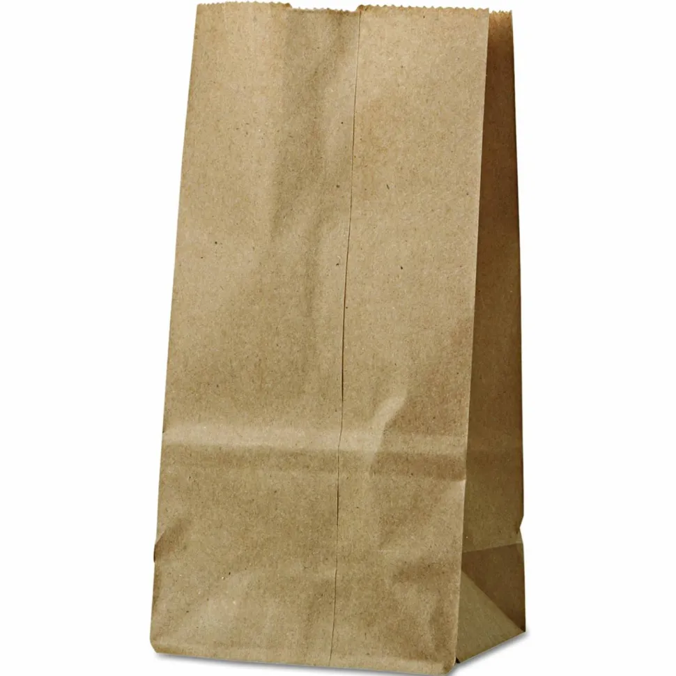 Ross & Wallace Paper Products Grocery Paper Bags, 2# Size, 30# Basis Weight, 4.13" x 2.63" x 7.88", Kraft, 500/Bundle