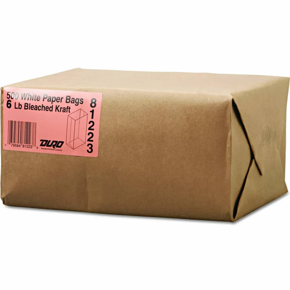 Ross & Wallace Paper Products Grocery Paper Bags, 6# Size, 35# Basis Weight, 5.88" x 3.63" x 11", White, 500/Bundle