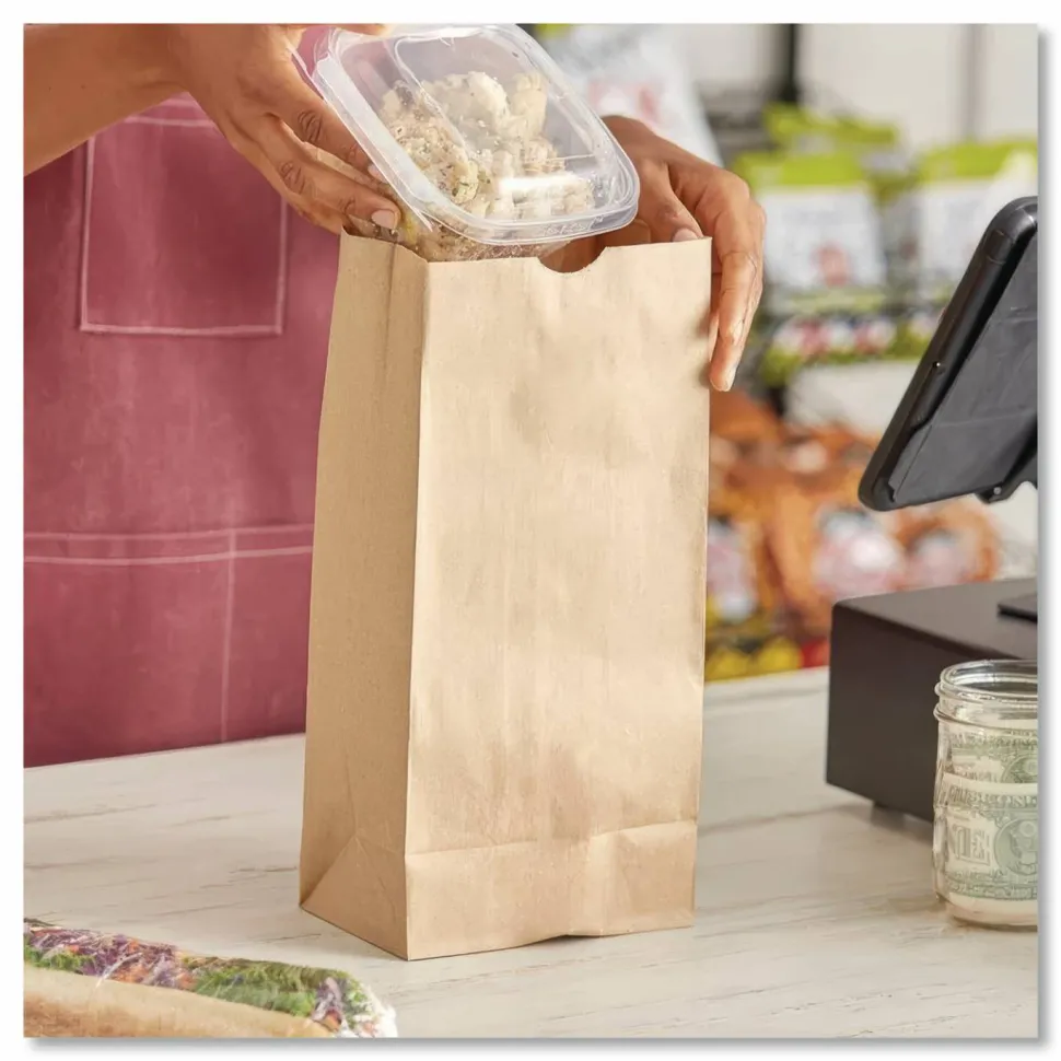 Ross & Wallace Paper Products Grocery Paper Bags, 10# Size, Heavy-Duty, 50# Basis Weight, 7" x 4.38" x 13.75", Kraft, 500/Bundle