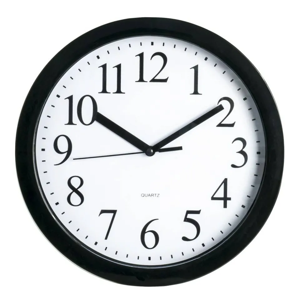 Round Quartz Analog Wall Clock, 9"D, Black