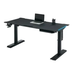 RS Gaming Chronos 66”W Height-Adjustable Gaming Desk with Integrated Power and Charging, Black, BIFMA Compliant