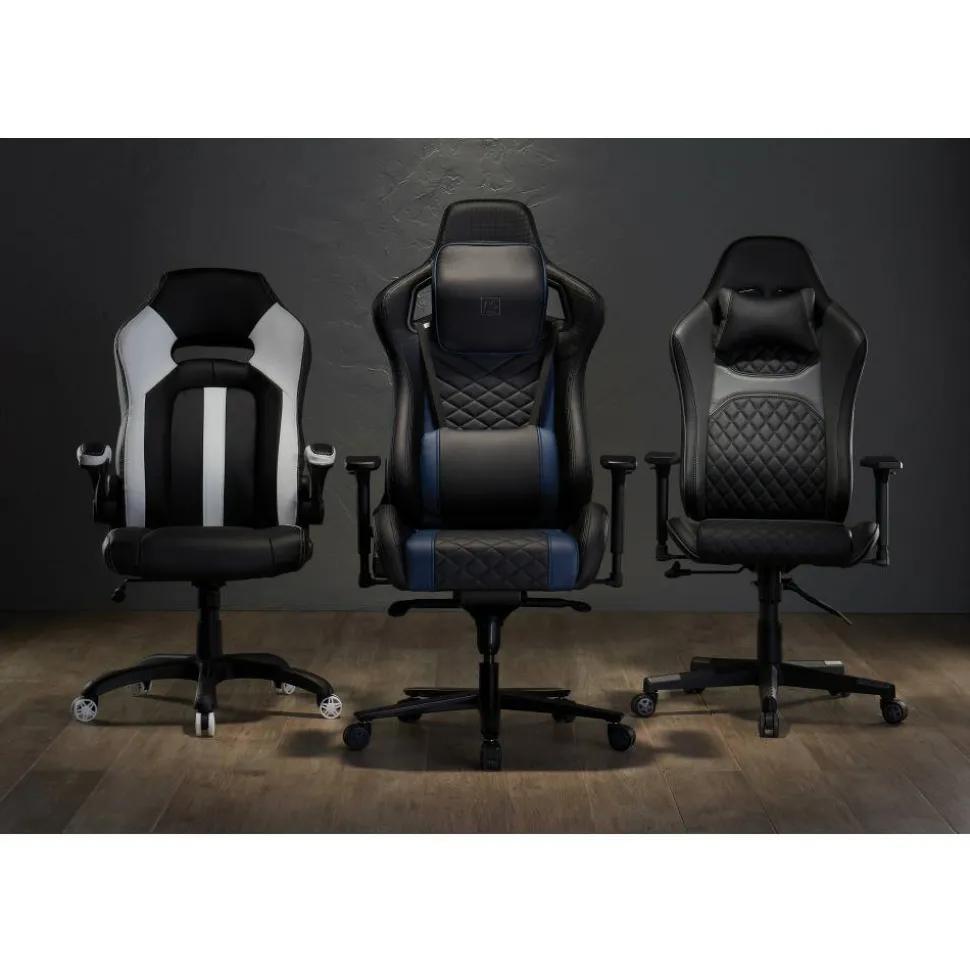 RS Gaming Davanti Vegan Leather High-Back Gaming Office Chair, Black/Blue, BIFMA Compliant