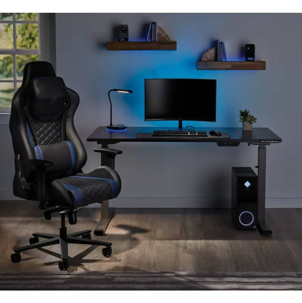 RS Gaming Davanti Vegan Leather High-Back Gaming Office Chair, Black/Blue, BIFMA Compliant