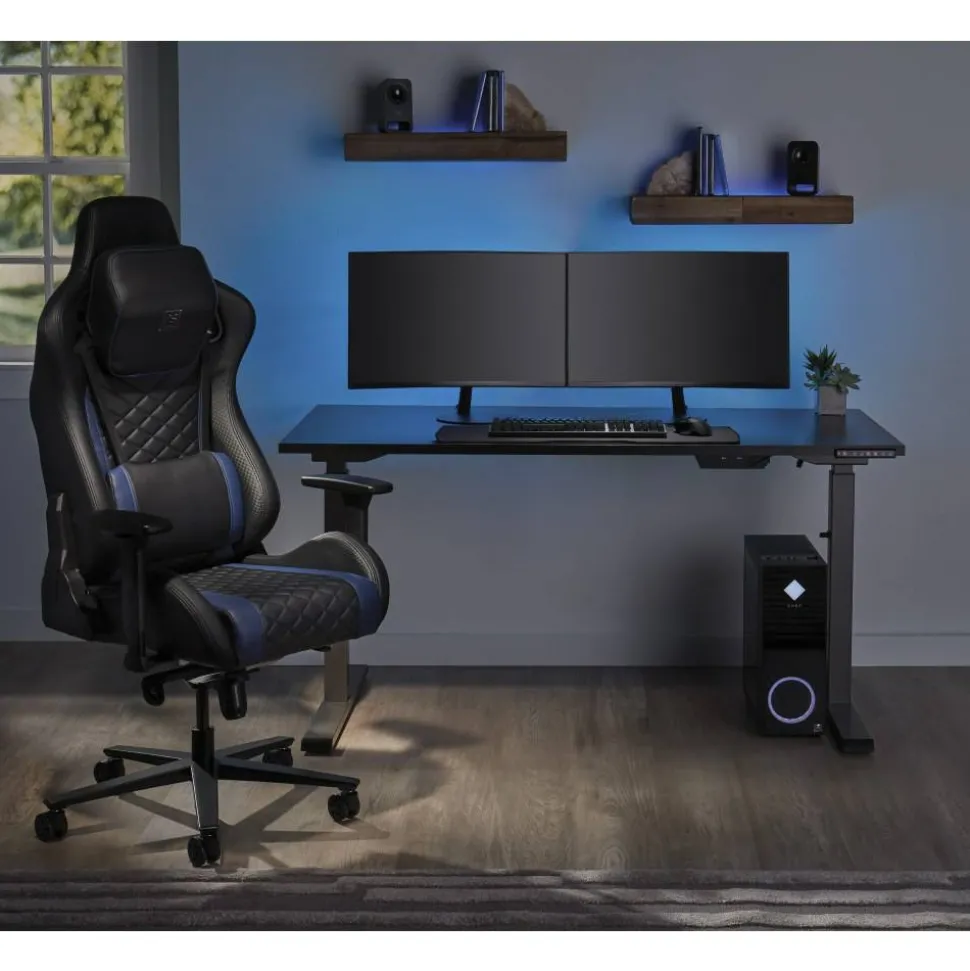 RS Gaming Davanti Vegan Leather High-Back Gaming Office Chair, Black/Blue, BIFMA Compliant