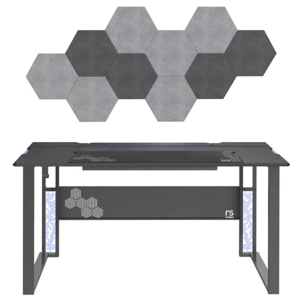 RS Gaming Mergence 60"W RGB Gaming Computer Desk With 10 Acoustic Panels, Black