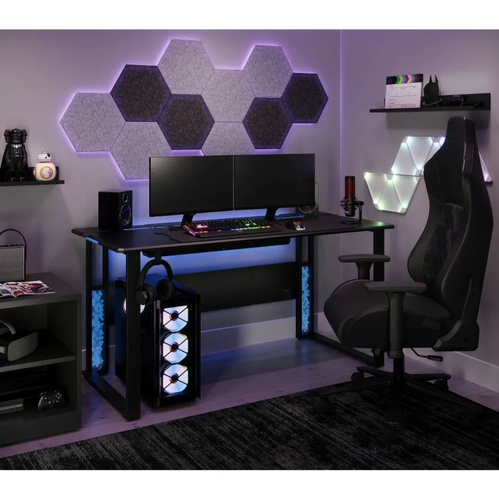 RS Gaming Mergence 60"W RGB Gaming Computer Desk With 10 Acoustic Panels, Black