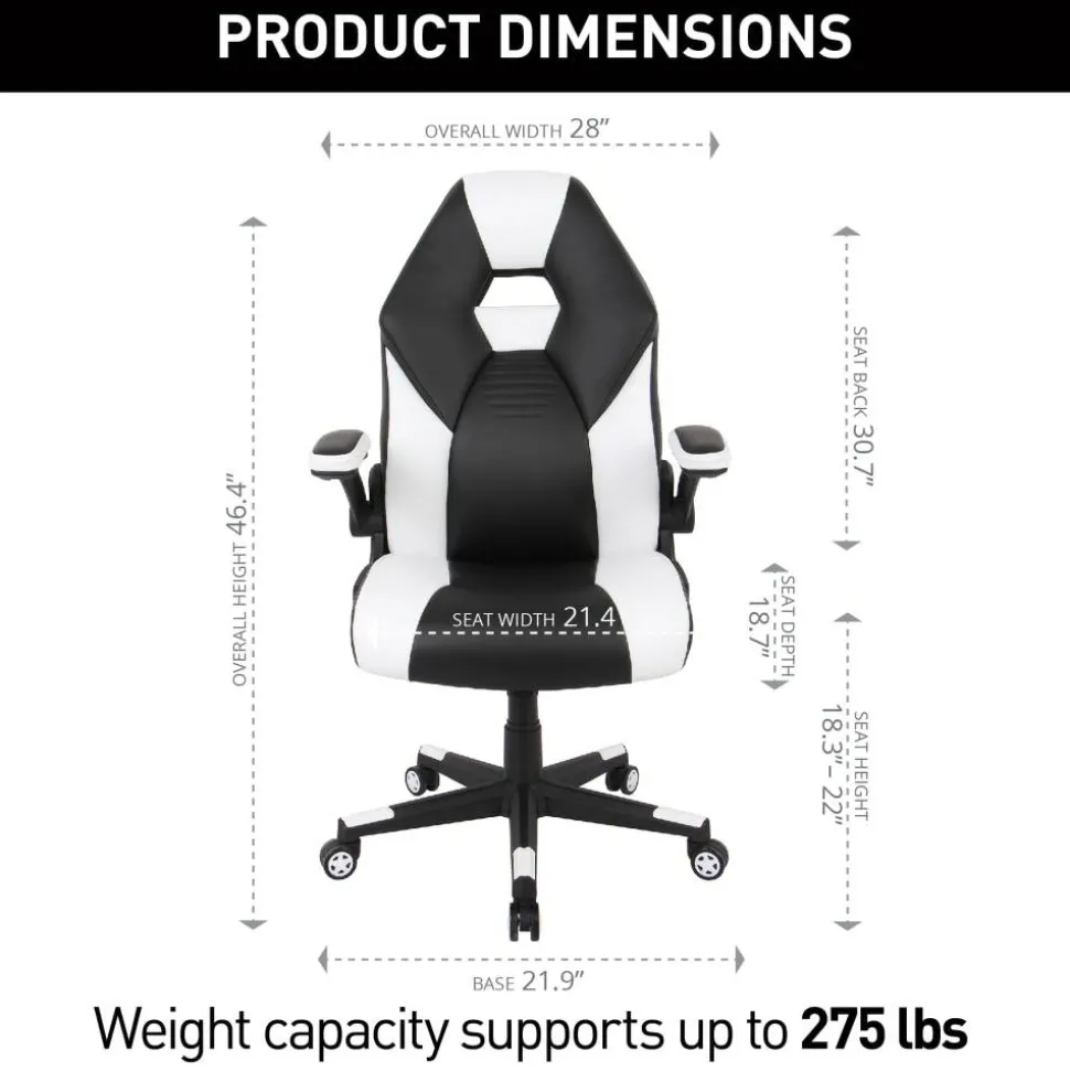 RS Gaming RGX Faux Leather High-Back Gaming Office Chair, Black/White, BIFMA Compliant