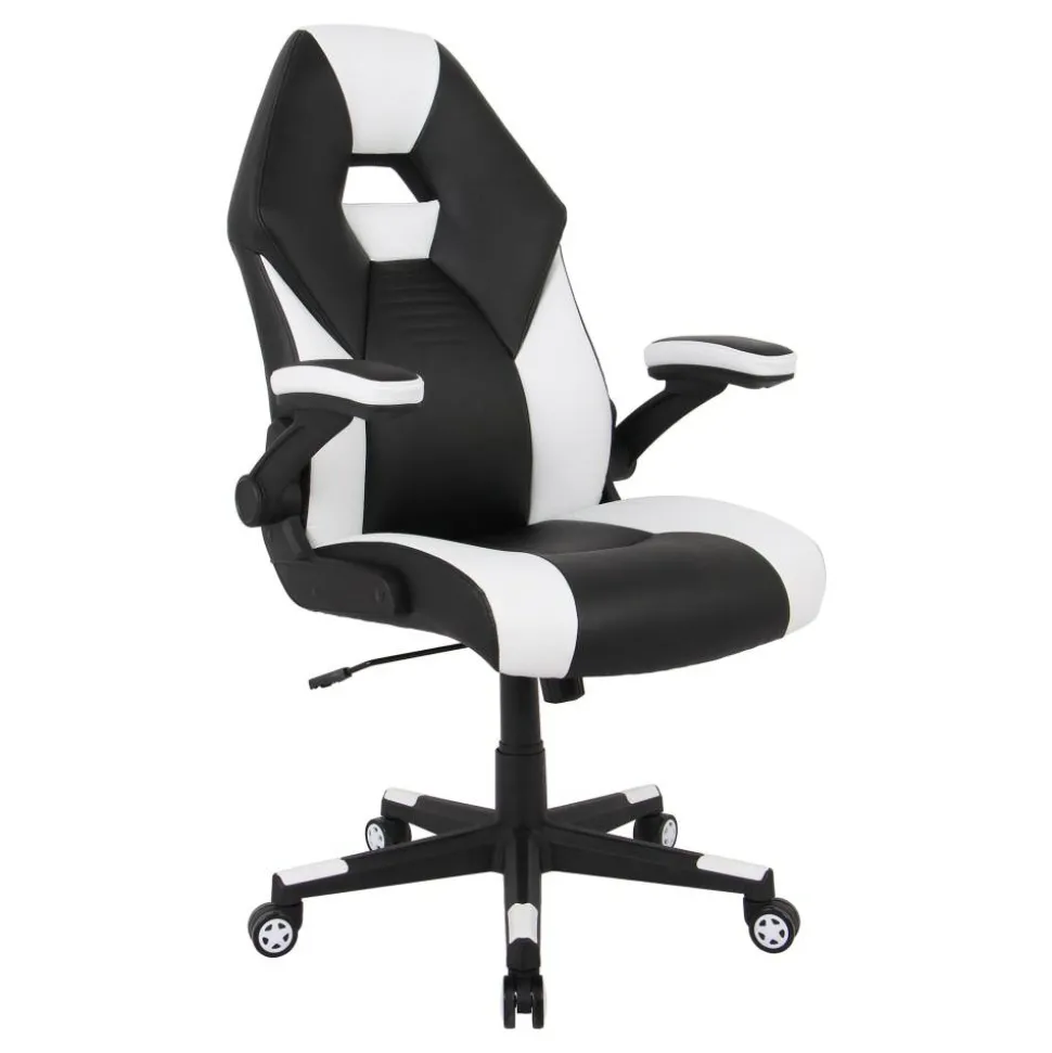 RS Gaming RGX Faux Leather High-Back Gaming Office Chair, Black/White, BIFMA Compliant