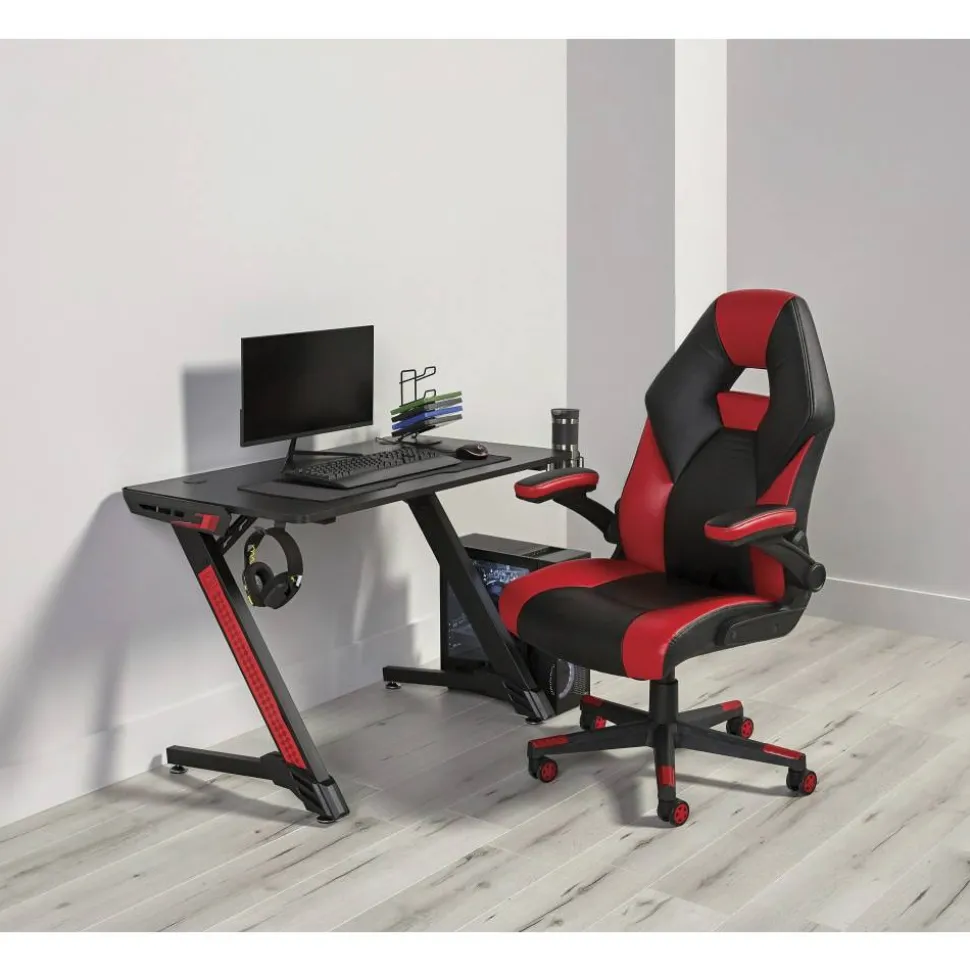RS Gaming RGX Faux Leather High-Back Gaming Office Chair, Black/Red, BIFMA Compliant