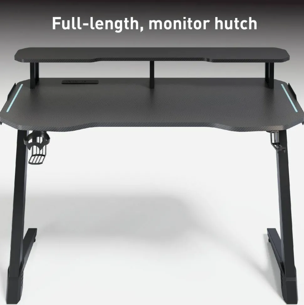 RS Gaming Venno 2.0 RGB Gaming Computer Desk with Hutch & Integrated Power, Black, BIFMA Compliant