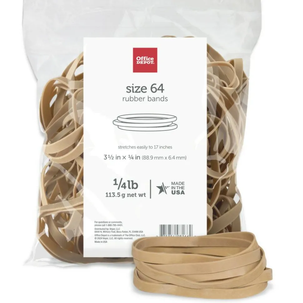 Rubber Bands, #64, 3-1/2" x 1/4", Crepe, 1/4 Lb. Bag, Approx 106 Per Bag