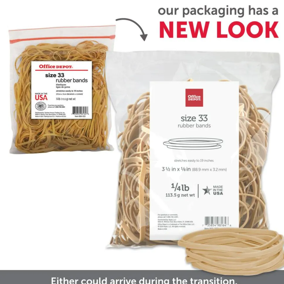 Rubber Bands, #33, 3-1/2" x 1/8", Crepe, 1/4 Lb. Bag, Approx 212 Per Bag