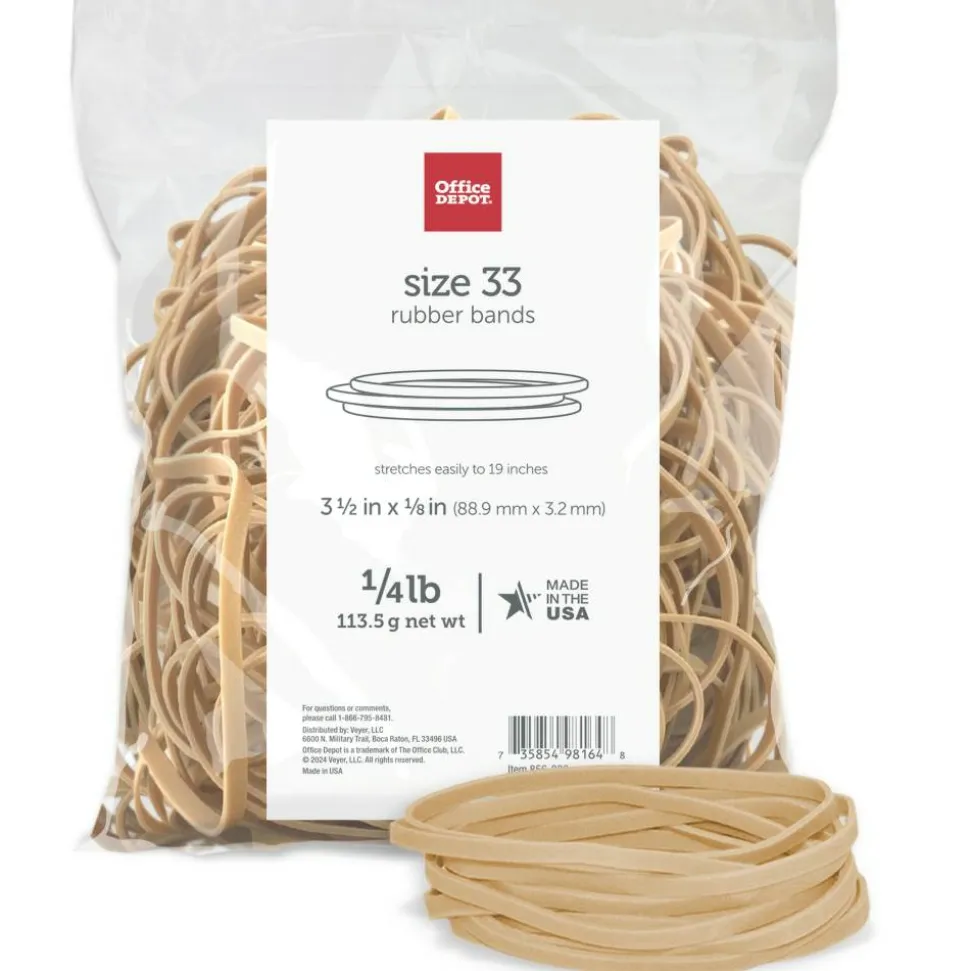 Rubber Bands, #33, 3-1/2" x 1/8", Crepe, 1/4 Lb. Bag, Approx 212 Per Bag