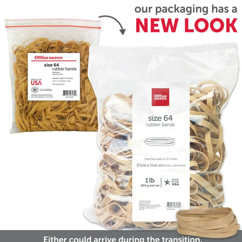 Rubber Bands, #64, 3-1/2" x 1/4", Crepe, 1-Lb Bag, Approx 425 Per Bag