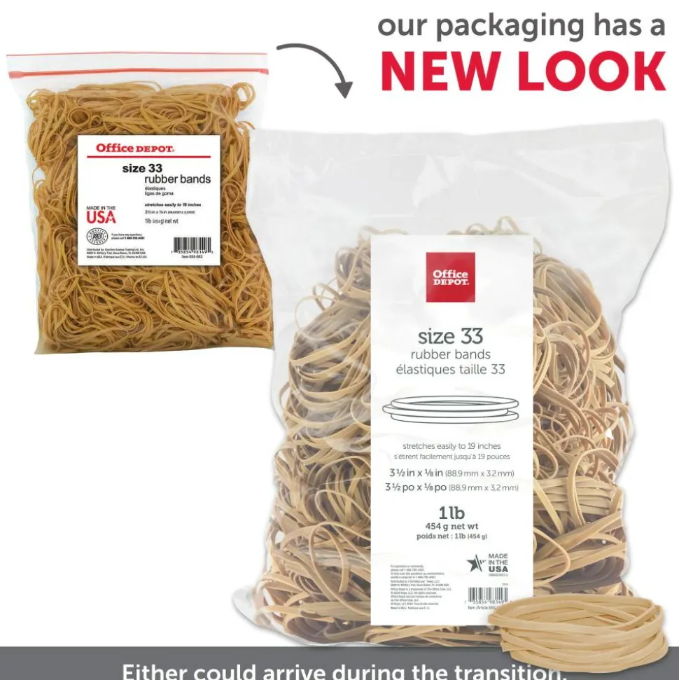 Rubber Bands, #33, 3-1/2" x 1/8", Crepe, 1-Lb Bag, Approx 850 Per Bag