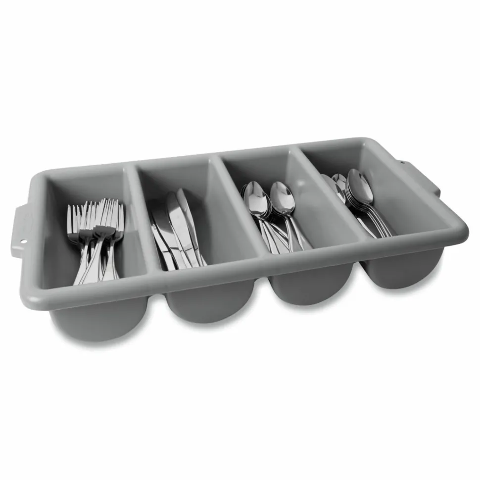Rubbermaid Commercial Cutlery Bin, 4 Compartments, 11.5 x 21.25 x 3.75, Plastic, Gray
