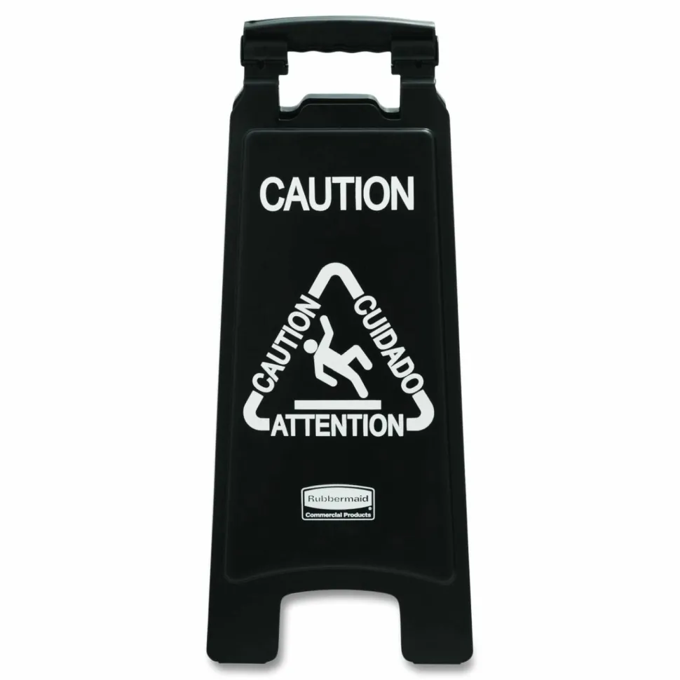 Rubbermaid Commercial Executive 2-Sided Multi-Lingual Caution Sign, Black/White, 10.9 x 26.1