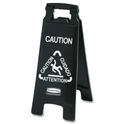 Rubbermaid Commercial Executive 2-Sided Multi-Lingual Caution Sign, Black/White, 10.9 x 26.1