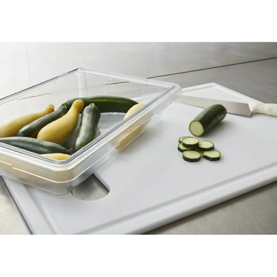 Rubbermaid Commercial Food/Tote Boxes, 5 gal, 26 x 18 x 3.5, Clear, Plastic