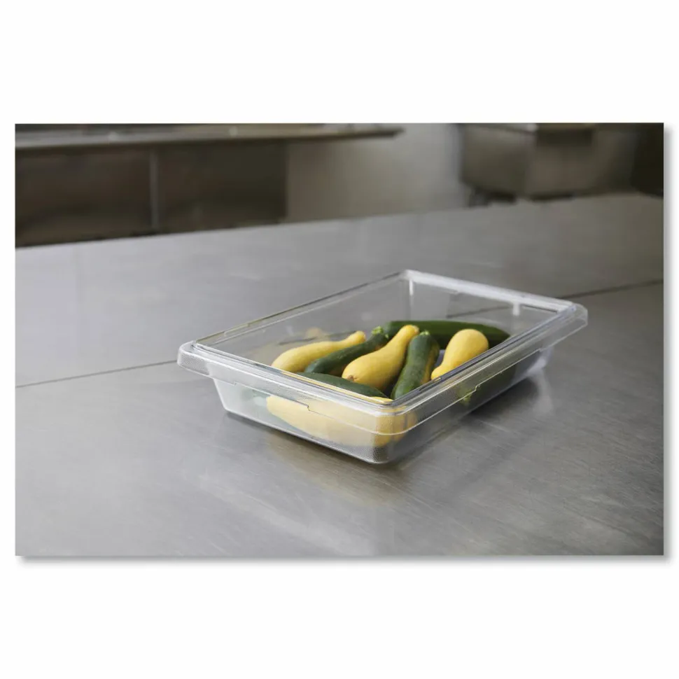 Rubbermaid Commercial Food/Tote Boxes, 5 gal, 26 x 18 x 3.5, Clear, Plastic