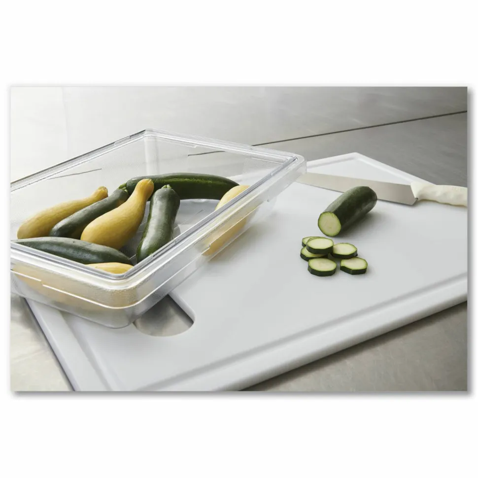 Rubbermaid Commercial Food/Tote Boxes, 5 gal, 26 x 18 x 3.5, Clear, Plastic