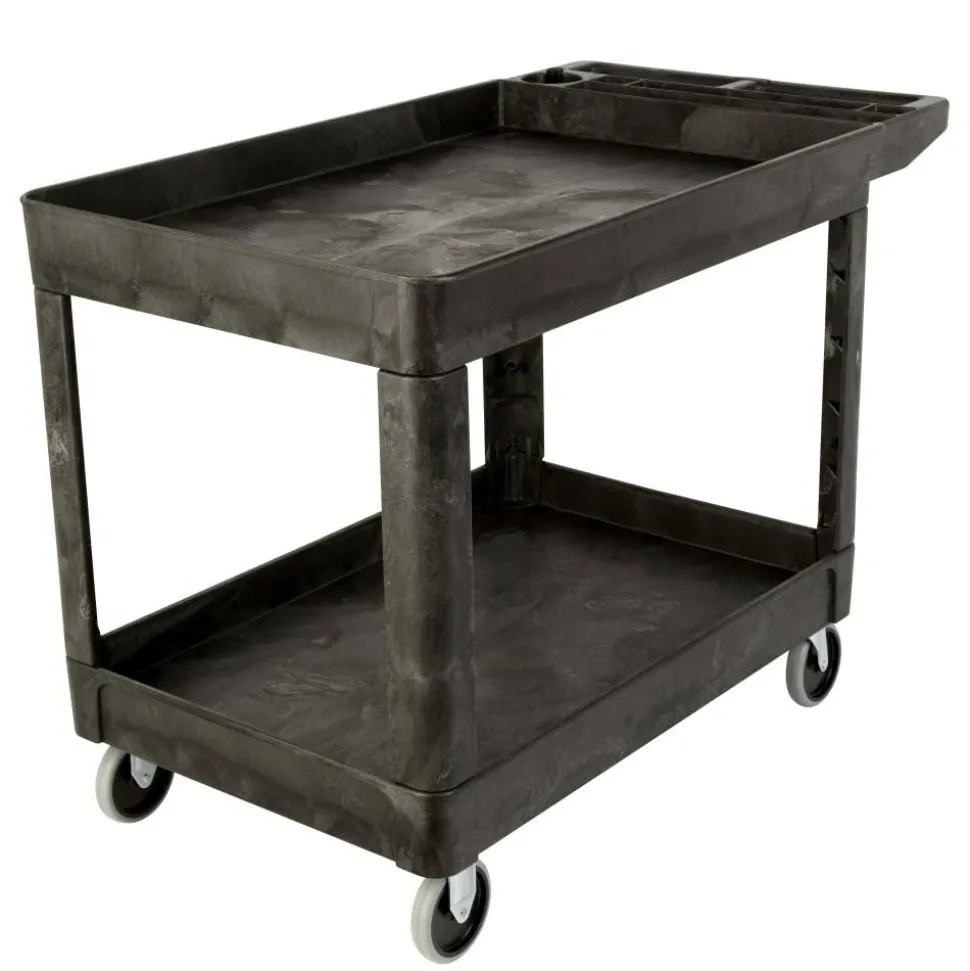 Rubbermaid Commercial Heavy-Duty 2-Shelf Utility Cart, 33-1/4"H x 25-3/4"W x 45-1/4"D, Black