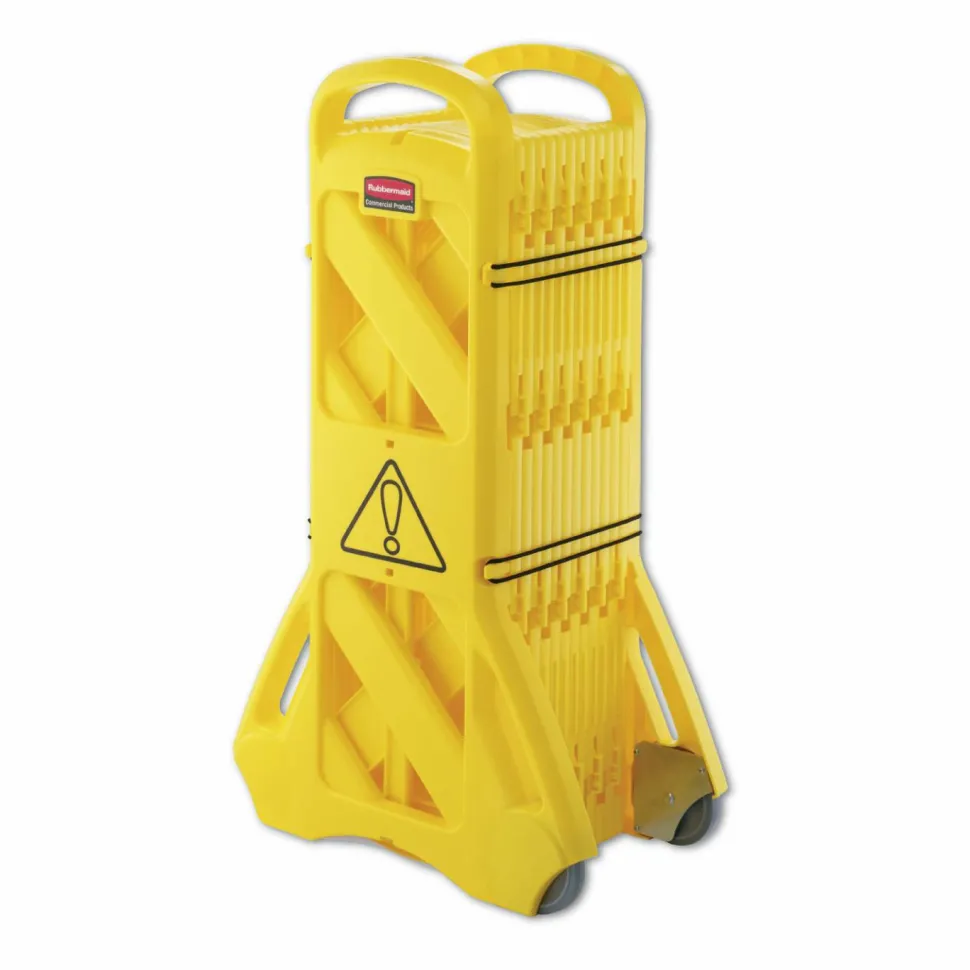 Rubbermaid Commercial Portable Mobile Safety Barrier, Plastic, 13ft x 40", Yellow