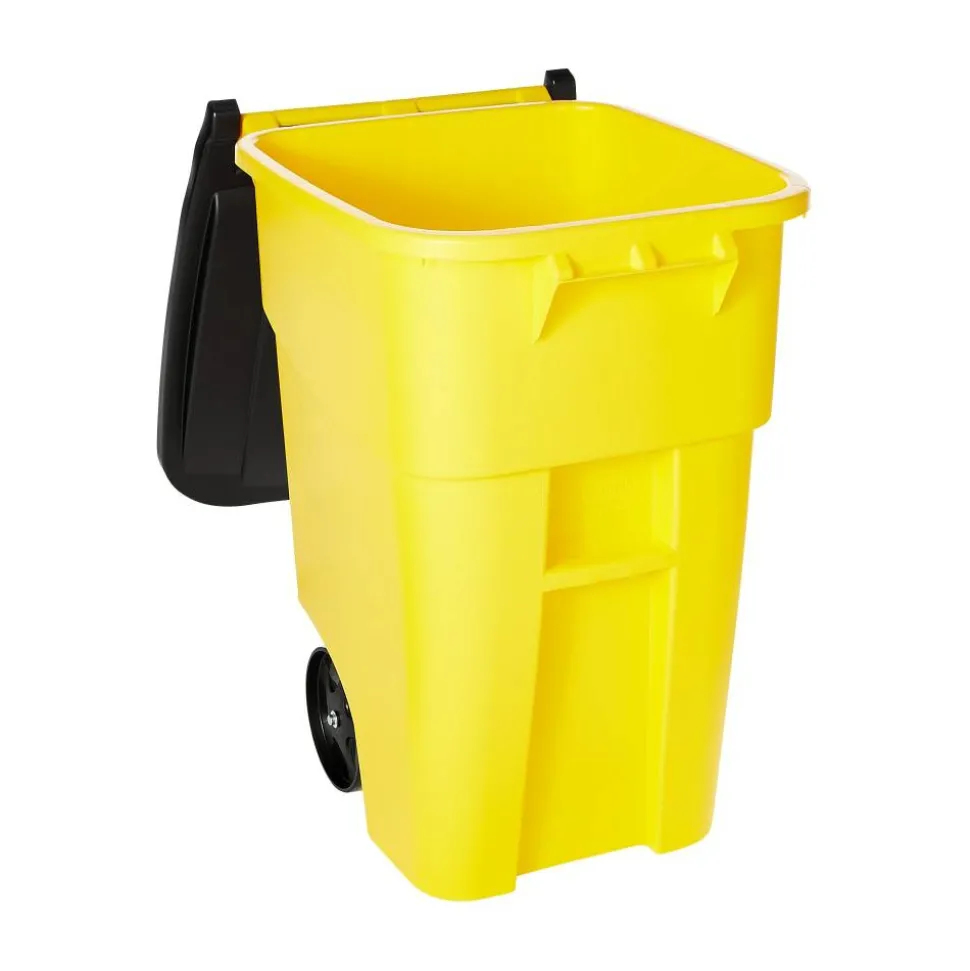 Rubbermaid Brute Square Plastic Rollout Container, 50-Gallons, Yellow