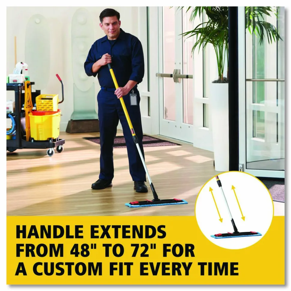 Rubbermaid Commercial Adaptable Flat Mop Kit, 19.5 x 5.5 Blue Microfiber Head, 48" to 72" Yellow Aluminum Handle