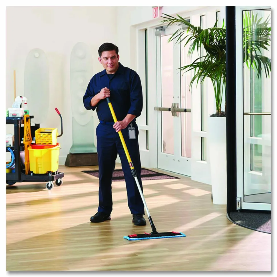 Rubbermaid Commercial Adaptable Flat Mop Kit, 19.5 x 5.5 Blue Microfiber Head, 48" to 72" Yellow Aluminum Handle