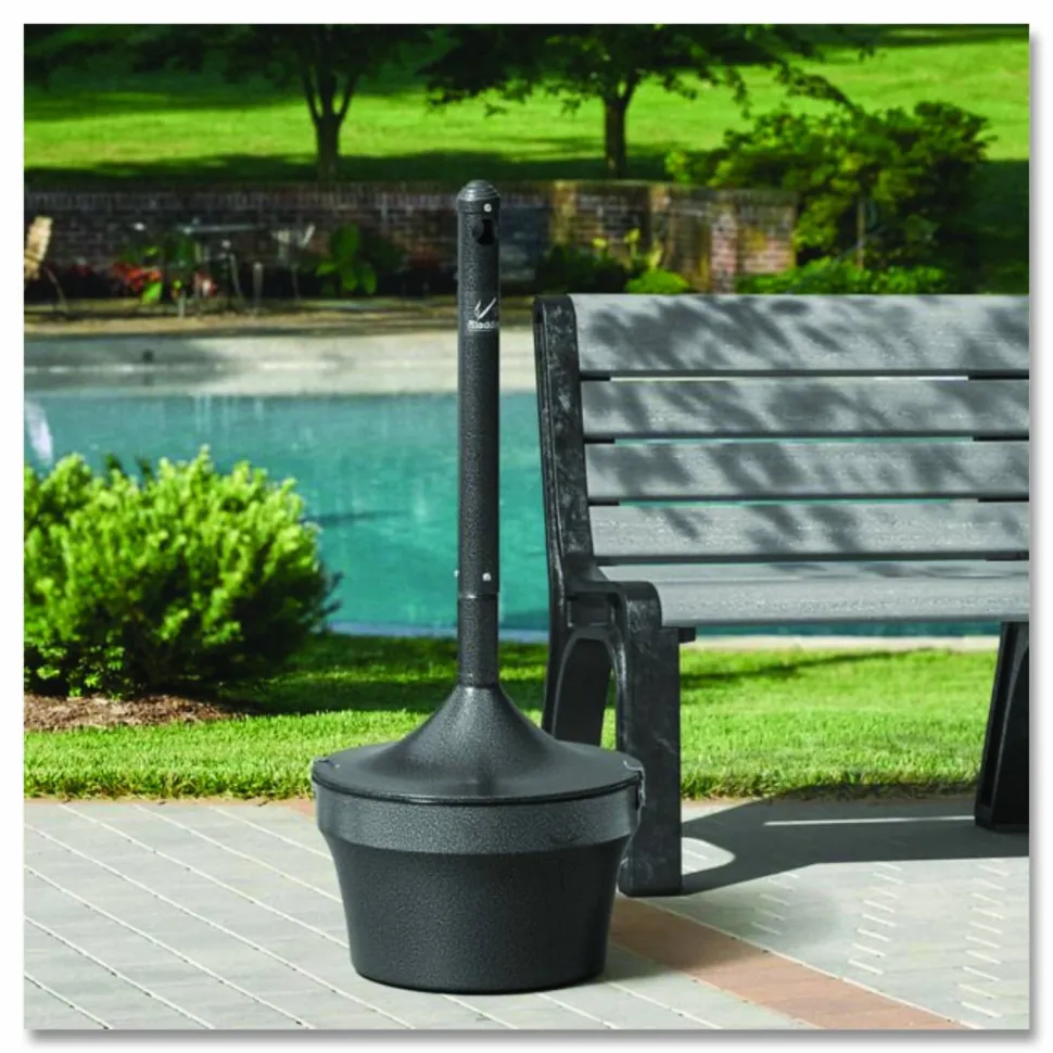Rubbermaid Commercial Aladdin Smokers' Station, Round, Steel, 4.5 gal, 16 dia x 38.75, Charcoal