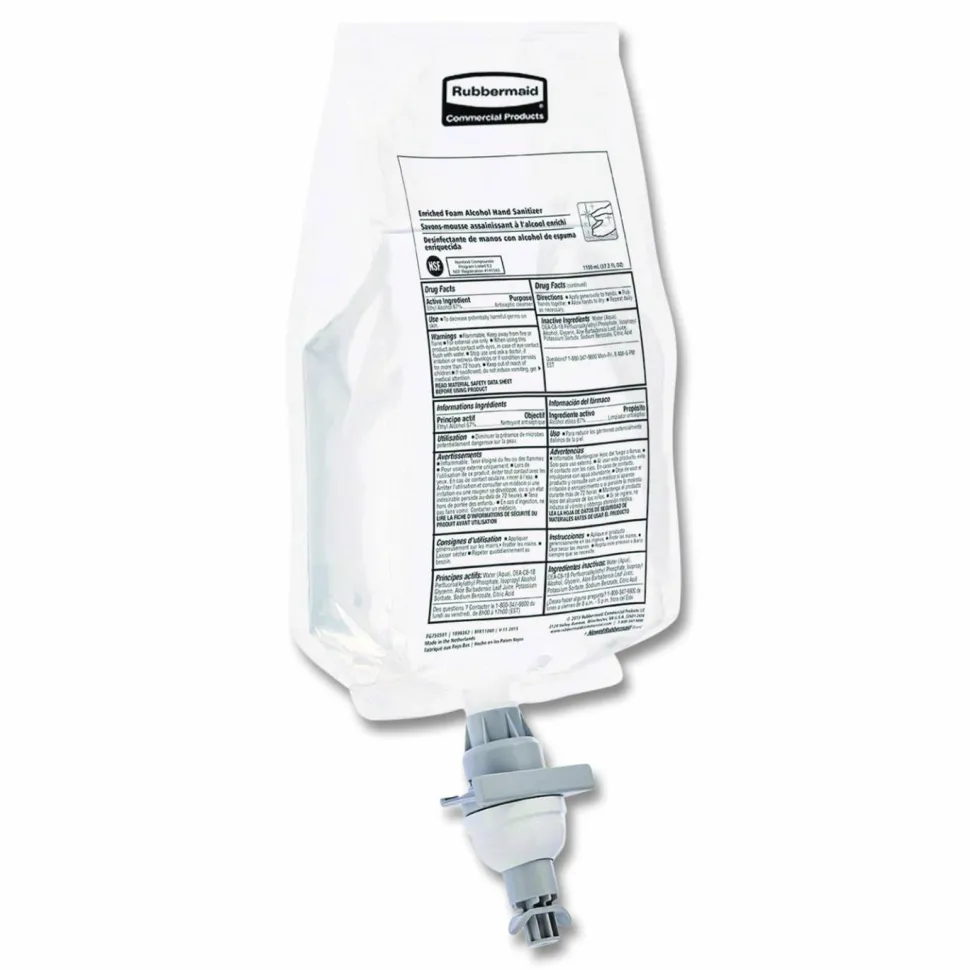 Rubbermaid Commercial AutoFoam Refill With Alcohol Foam Hand Sanitizer, Clear, 1,000 mL, Unscented, 4/Carton