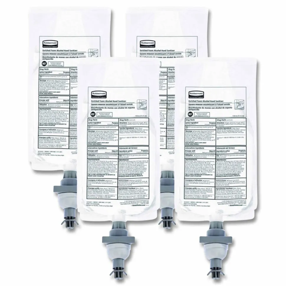 Rubbermaid Commercial AutoFoam Refill With Alcohol Foam Hand Sanitizer, Clear, 1,000 mL, Unscented, 4/Carton