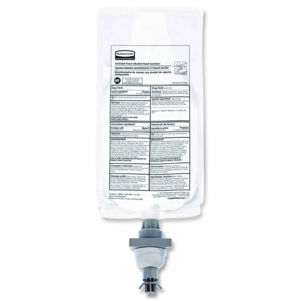 Rubbermaid Commercial AutoFoam Refill With Alcohol Foam Hand Sanitizer, Clear, 1,000 mL, Unscented, 4/Carton