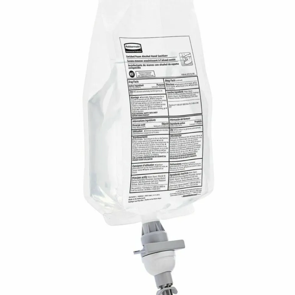Rubbermaid Commercial AutoFoam Refill With Alcohol Foam Hand Sanitizer, Clear, 1,000 mL, Unscented, 4/Carton
