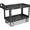 Rubbermaid Commercial BRUTE Heavy-Duty Utility Cart with Lipped Shelves, Plastic, 2 Shelves, 750 lb Capacity, 26" x 55" x 33.25", Black