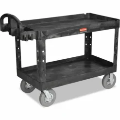 Rubbermaid Commercial BRUTE Heavy-Duty Utility Cart with Lipped Shelves, Plastic, 2 Shelves, 750 lb Capacity, 26" x 55" x 33.25", Black