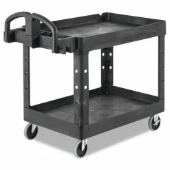 Rubbermaid Commercial BRUTE Heavy-Duty Utility Cart with Lipped Shelves, Plastic, 2 Shelves, 500 lb Capacity, 17.13