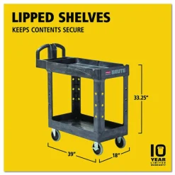 Rubbermaid Commercial BRUTE Heavy-Duty Utility Cart with Lipped Shelves, Plastic, 2 Shelves, 500 lb Capacity, 17.13